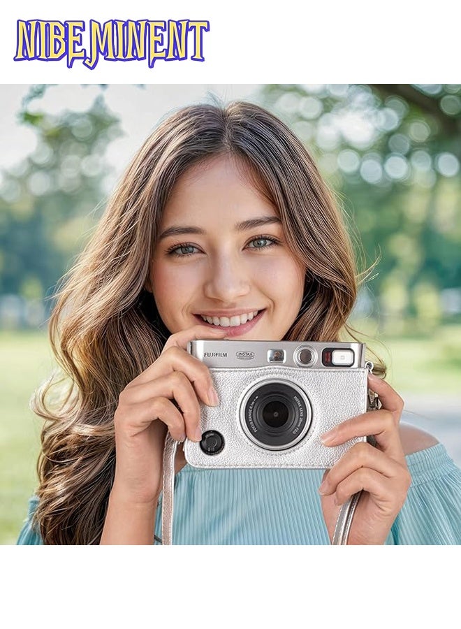 NIBEMINENT Case for Fuji Mini EVO Camera Compatible Camera with Adjustable Shoulder Strap in Silver Lychee Texture Horizontal Style - Image 4