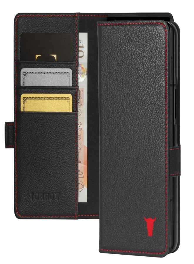 TORRO Phone Case Compatible with Samsung Galaxy Z Fold 6 (2024) - Premium Leather Wallet Case with Stand Function and Card Slots (Black) - Image 1