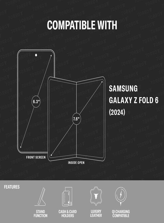 TORRO Phone Case Compatible with Samsung Galaxy Z Fold 6 (2024) - Premium Leather Wallet Case with Stand Function and Card Slots (Black) - Image 2