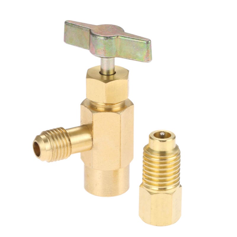 R1234YF SelfSealing Can Tap with R134A Tank Adapter 12 to 14 SAE Refrigerant Can Bottle Tap Opener with 14 SAE Female and 12 Male Adapter