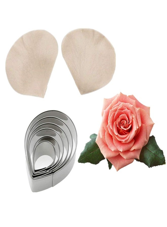 Kulepin 6pcs Stainless Steel Rose Flower Cutter Set, 2pcs Gumpaste Silicone Veining Mold, Sugarcraft Flower Making Tool for Wedding Cake Decorating, Chocolate, Sugar, Soap, Cookie - Image 1
