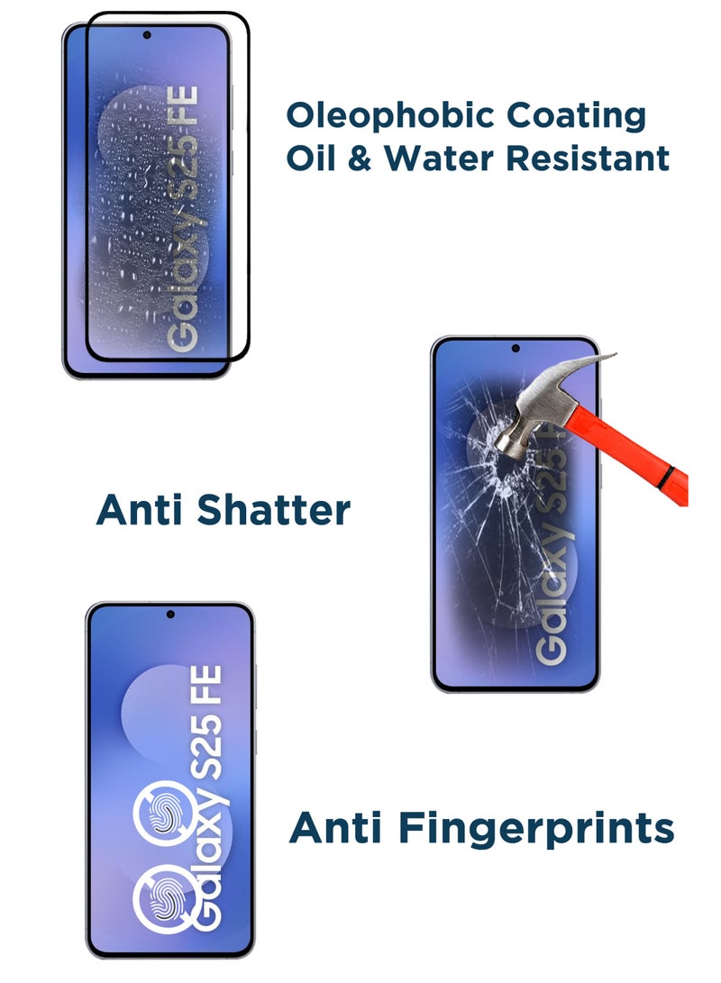 Combo Pack For Samsung Galaxy S25 FE - [2 Pack] Tempered Glass Screen Protector - Advanced Border-Less Full Edge to Edge ,Shatterproof , High Responsiveness , Higher Transparency , Quick to Install ,Anti-scratch and Bubble-free Screen Protector - Image 3