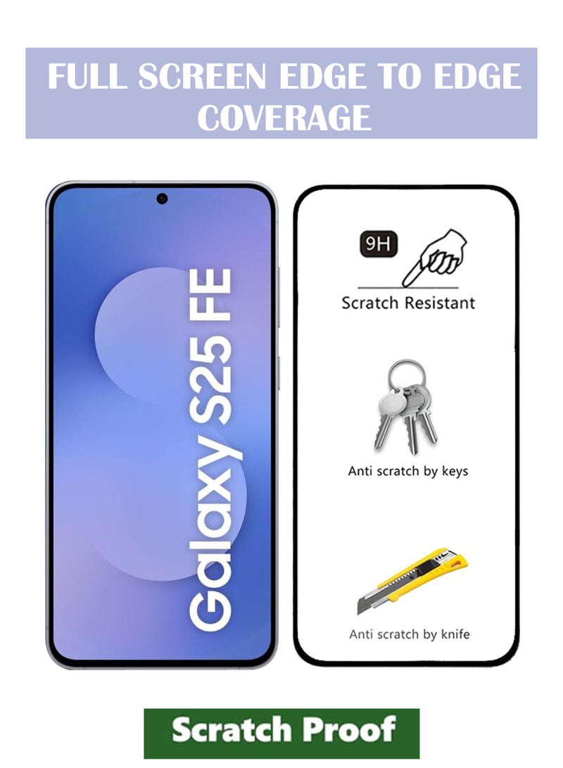 Combo Pack For Samsung Galaxy S25 FE - [2 Pack] Tempered Glass Screen Protector - Advanced Border-Less Full Edge to Edge ,Shatterproof , High Responsiveness , Higher Transparency , Quick to Install ,Anti-scratch and Bubble-free Screen Protector - Image 2