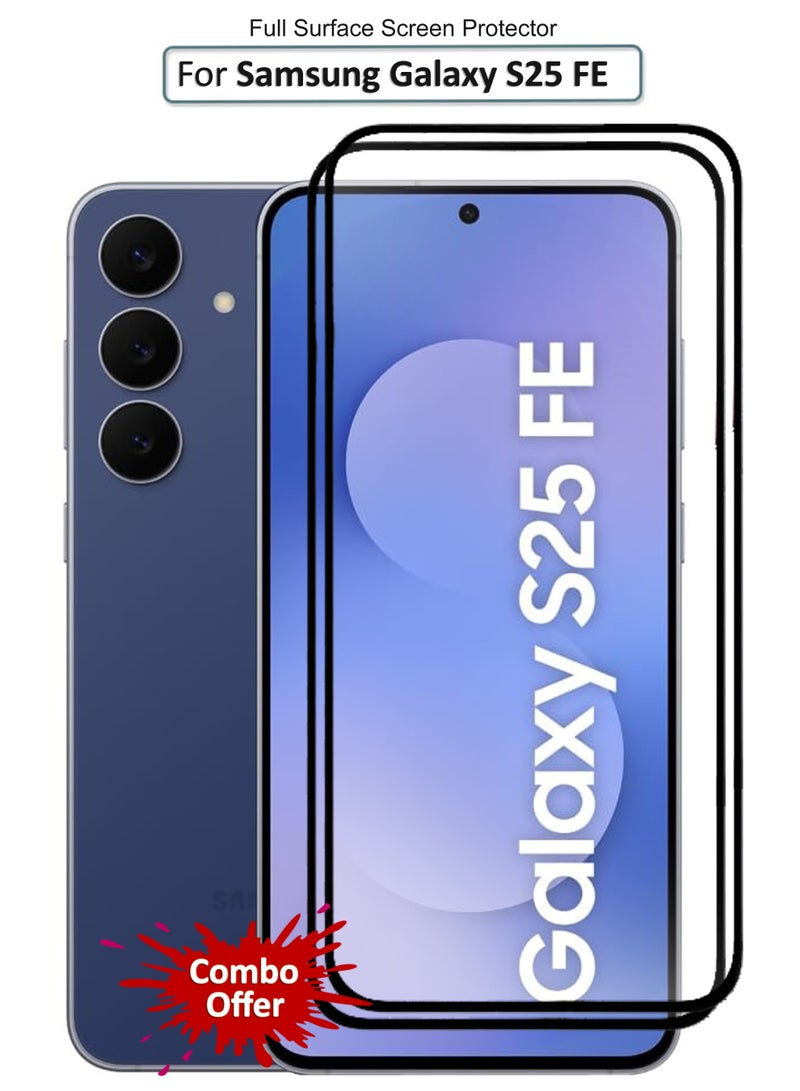 Combo Pack For Samsung Galaxy S25 FE - [2 Pack] Tempered Glass Screen Protector - Advanced Border-Less Full Edge to Edge ,Shatterproof , High Responsiveness , Higher Transparency , Quick to Install ,Anti-scratch and Bubble-free Screen Protector - Image 1