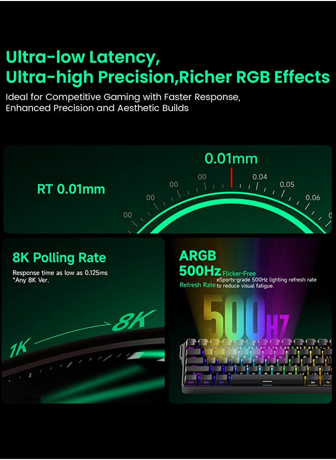 Akko MonsGeek FUN60 MAX HE Machanical Keyboard Magnetic Switch 60% Gaming Keyboard Rapid Trigger Triple-mode dual 8K, Custom Keyboard, PBT side-engraved keycaps, Glitter Magnetic Switches,Black
