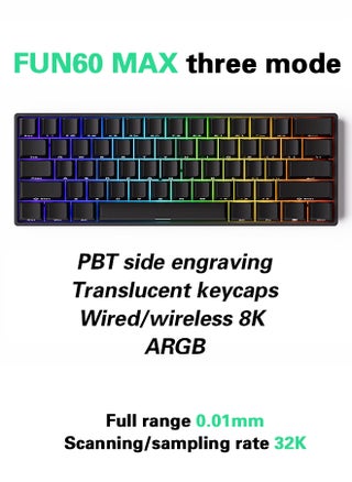 Akko MonsGeek FUN60 MAX HE Machanical Keyboard Magnetic Switch 60% Gaming Keyboard Rapid Trigger Triple-mode dual 8K, Custom Keyboard, PBT side-engraved keycaps, Glitter Magnetic Switches,Black - pzsku/Z829A0141D246A16CB89DZ/45/1750231986/f4b434d9-c90c-4000-9d63-771054a6ae91