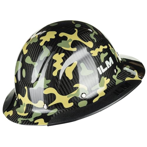 ILM Carbon Fiber Full Brim Hard Hat for Men with 48 Point Suspension OSHA and ANSI Construction Safety Hat Model MS401 Camouflage Green - Image 1