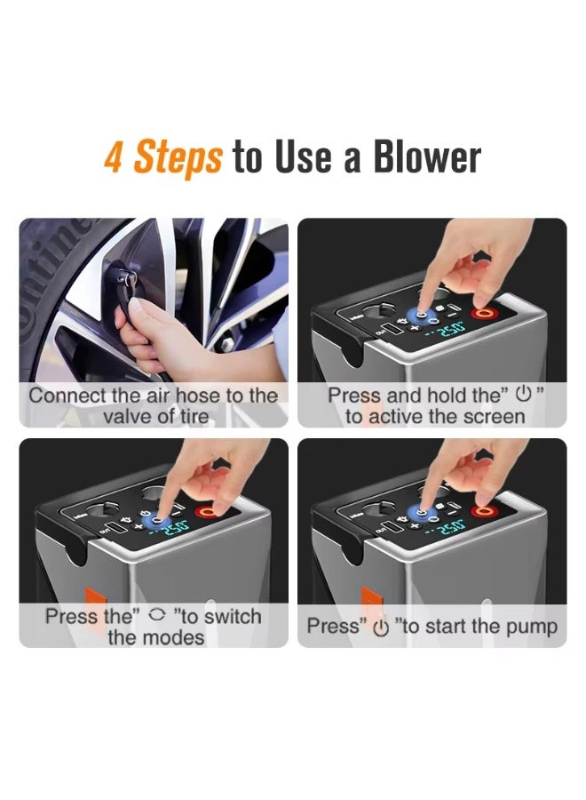 Smart Wireless Car Tire Pump 12400mAh | High-Flow Portable Air Compressor with LED Light & Digital Display for Car, Bike, and SUV Tires - Image 5