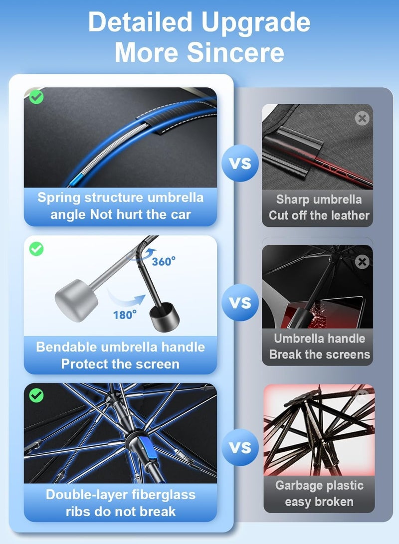 Beauenty Car Windshield Sun Shade Umbrella, Upgraded Windshield Cover Sunshade 360°Rotation Bendable Shaft, UV Block for Front Window, Foldable sunshades Suitable for Most Cars - Image 5