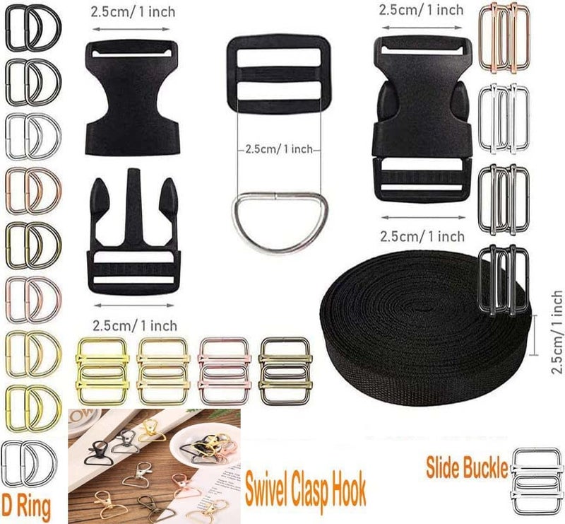 DIY Crafts DIY Crafts 25 Sets Antique Silver Supply Side Slide Release Buckles TriGlide Slides Nylon Webbing Straps PlastickMetal D Rings Snap Hooks for Luggage Belt 25 Sets Antique Silver  - Image 5