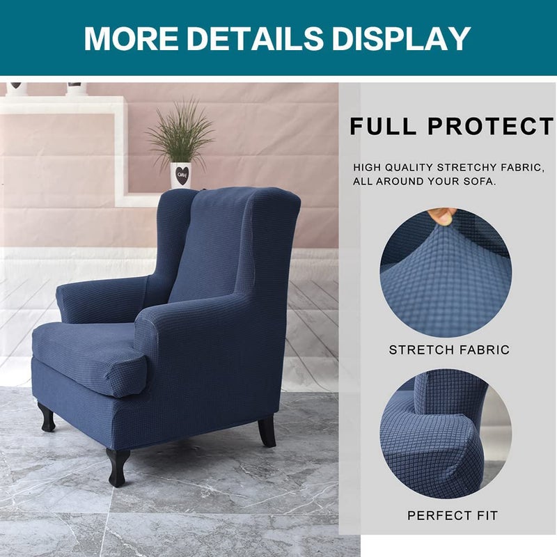 KRFOONN Wingback Chair Covers Slipcovers 2 Piece Stretch Wing Chair Covers Spandex Slipcovers Wingback Sofa Covers Armchair Covers Non-Slip Furniture Protector, 14 - Image 3