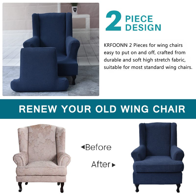 KRFOONN Wingback Chair Covers Slipcovers 2 Piece Stretch Wing Chair Covers Spandex Slipcovers Wingback Sofa Covers Armchair Covers Non-Slip Furniture Protector, 14 - Image 4