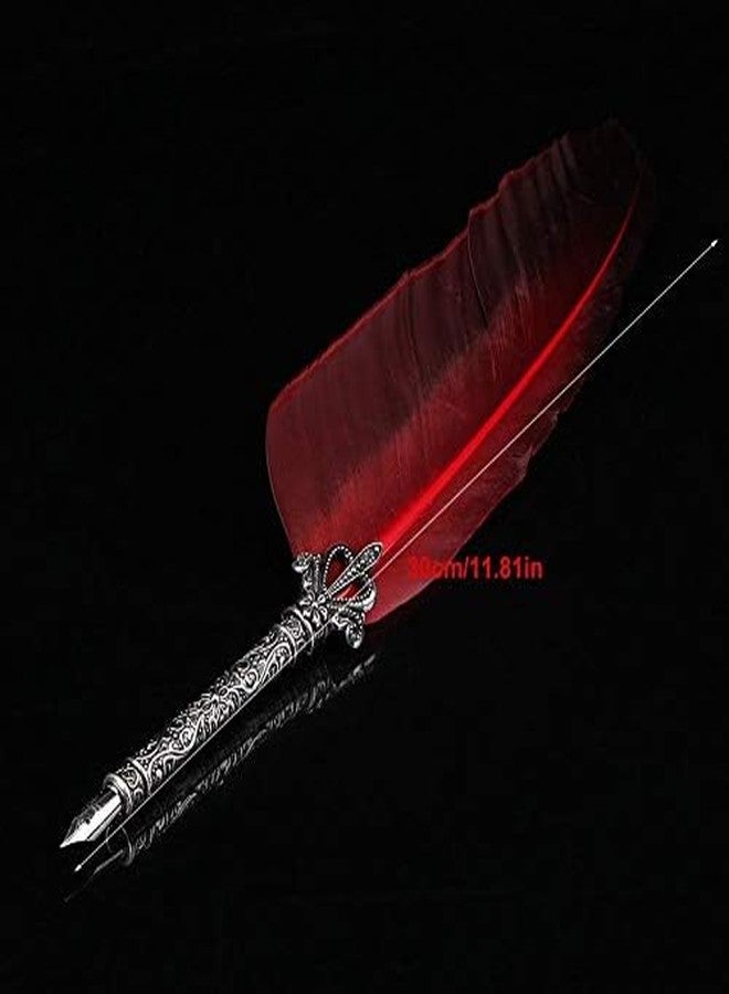 Walfront Quill Feather Quill Pen Set Vintage Quill Feather Pen Ink Set Antique Calligraphy Writing Quill Pen Best Antique Executive Gift(Red) - Image 5