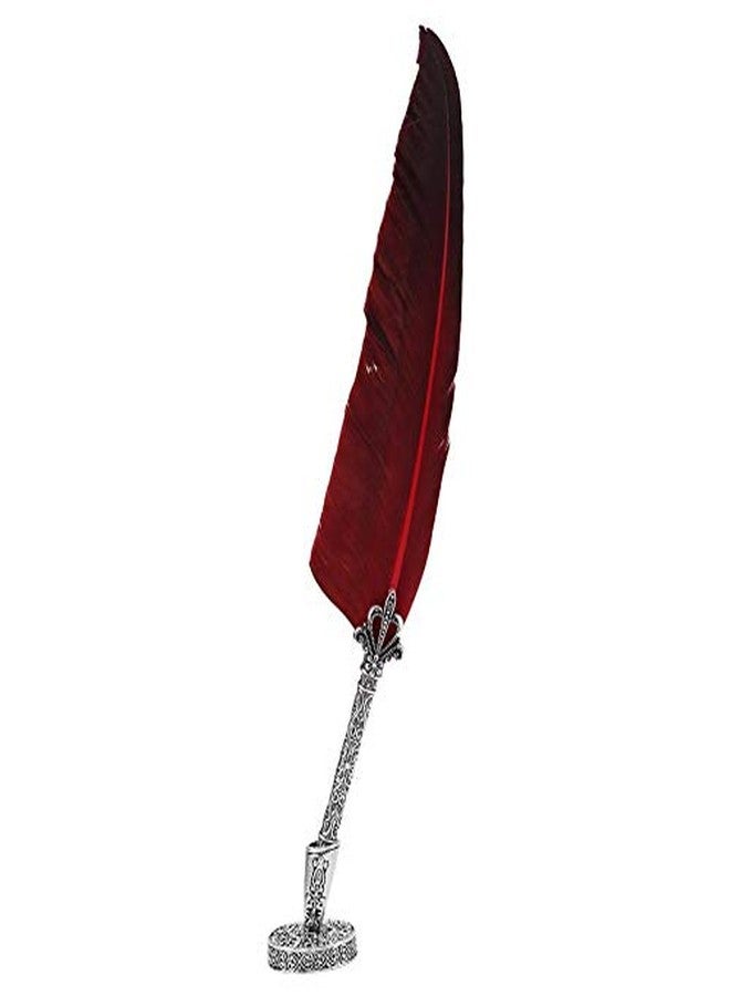 Walfront Quill Feather Quill Pen Set Vintage Quill Feather Pen Ink Set Antique Calligraphy Writing Quill Pen Best Antique Executive Gift(Red) - Image 4