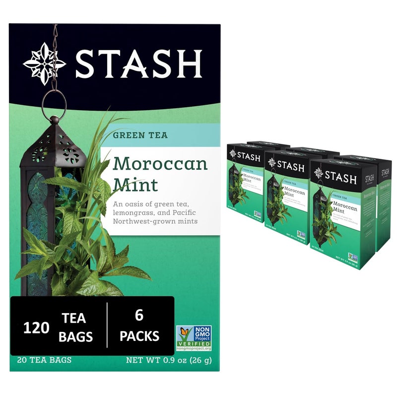 Stash Tea Moroccan Mint Green Tea - Caffeinated, Non-GMO Project Verified Premium Tea with No Artificial Ingredients, 20 Count (Pack of 6) - 120 Bags Total - Image 1
