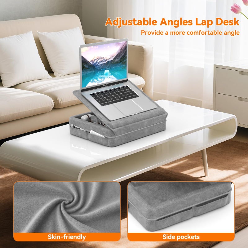 KDD Laptop Lap Desk with Cushion, Laptop Table with Storage for Bed & Sofa, Adjustable Lap Pillow Stand with Anti-Slip Strip & Cell Phone/Tablet Slot for Home Office College - Image 3