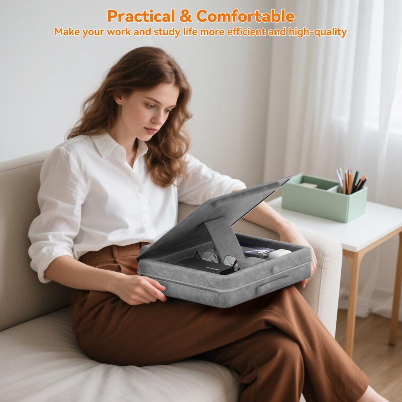 KDD Laptop Lap Desk with Cushion, Laptop Table with Storage for Bed & Sofa, Adjustable Lap Pillow Stand with Anti-Slip Strip & Cell Phone/Tablet Slot for Home Office College - Image 2