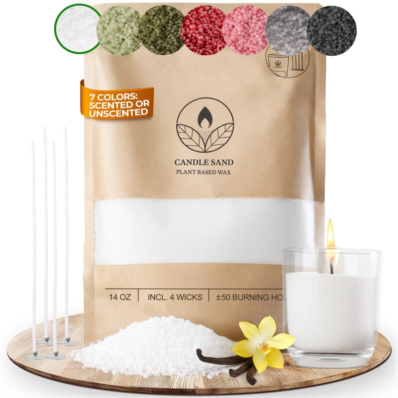 comforder Scented Candle Sand with Wicks, Pearled Candle, Wax Granules, 14oz Sand Wax Granules + 4 Wicks (White, Vanilla) - Image 1