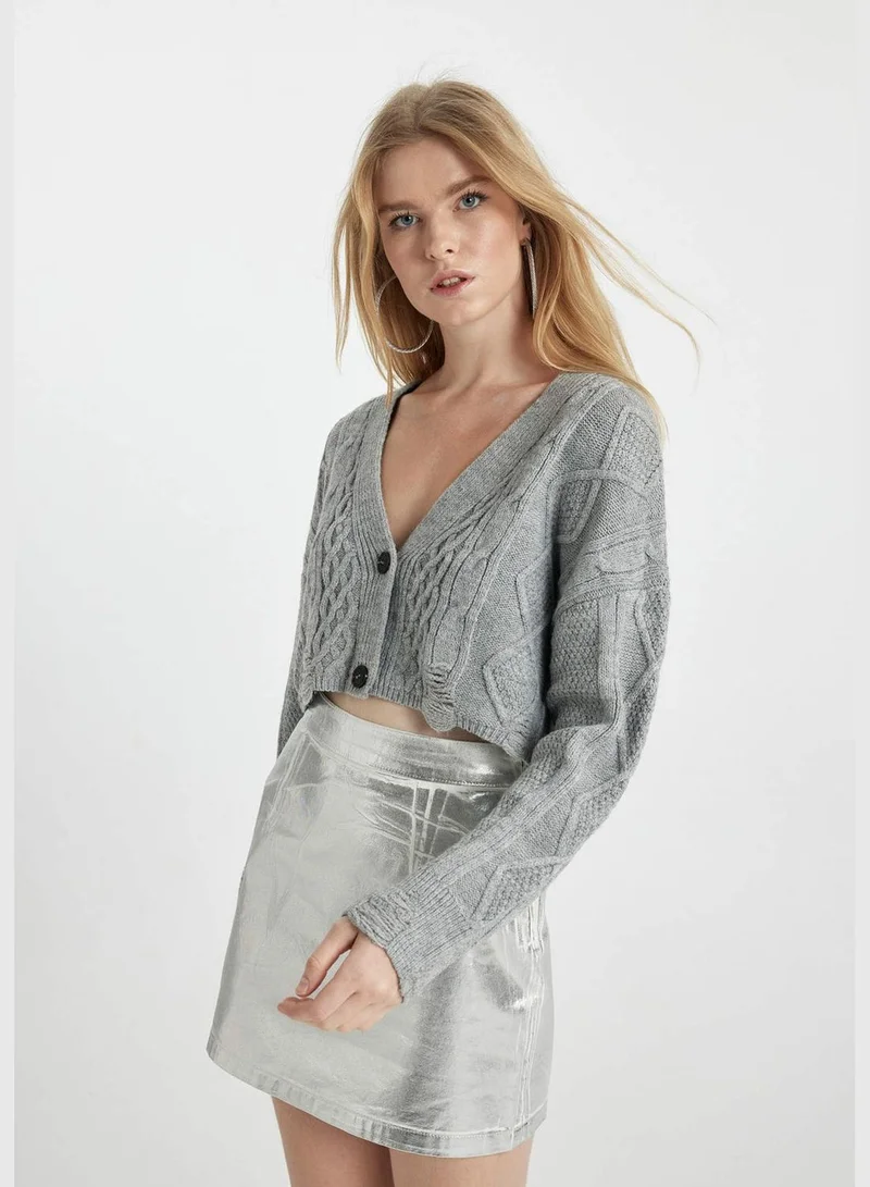 DeFacto Woman V Neck Long Sleeve Tricot Cardigan