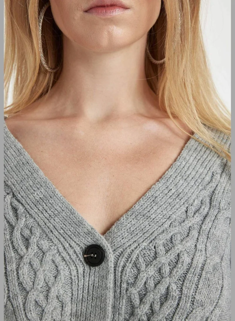 DeFacto Woman V Neck Long Sleeve Tricot Cardigan