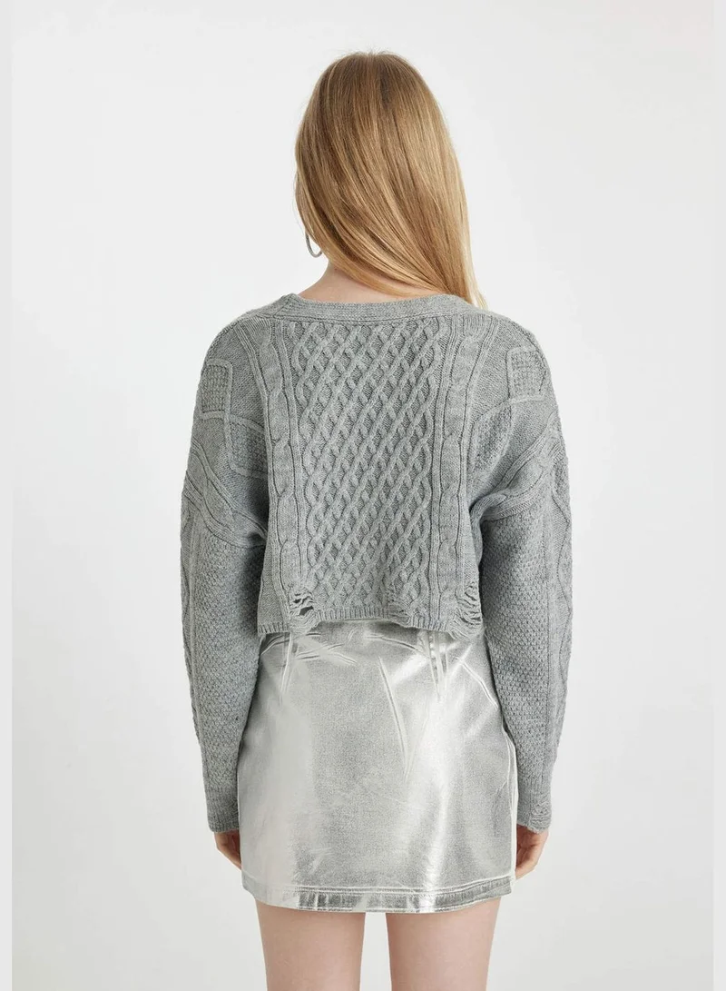 DeFacto Woman V Neck Long Sleeve Tricot Cardigan