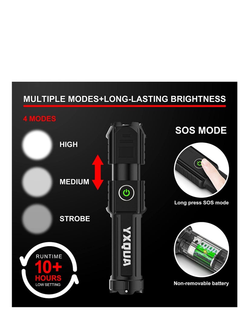 SYOSI 2 Pack USB Rechargeable Flashlight - Small  Bright LED Mini Flashlights, High Lumens, 4 Modes, Zoomable, The Size of Pocket Gifts for Kids  - Image 3