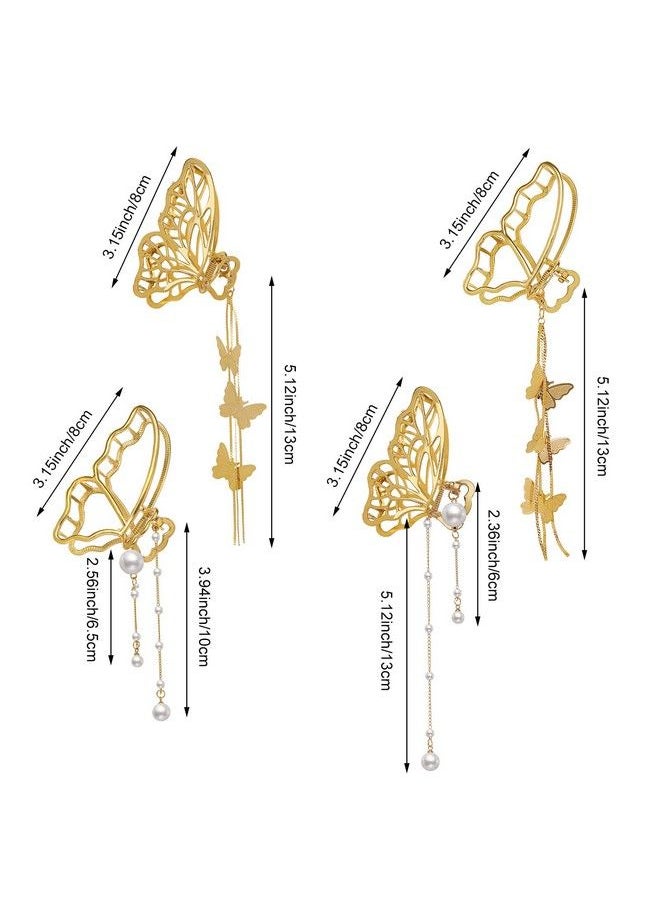 DonLeeving 4 Pack Metal Big Gold Butterfly Hair Clips Clamp Tassel Nonslip Hair Claw Hair Accessories For Women Girls For Thinner Thick Hair Styling Fashion Hair Supplies  - Image 3