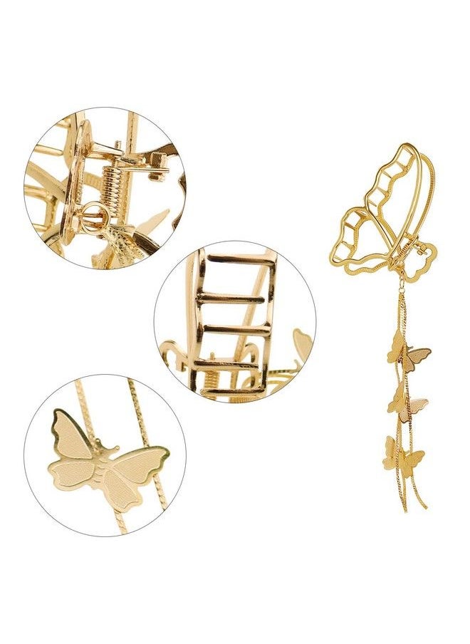 DonLeeving 4 Pack Metal Big Gold Butterfly Hair Clips Clamp Tassel Nonslip Hair Claw Hair Accessories For Women Girls For Thinner Thick Hair Styling Fashion Hair Supplies  - Image 4