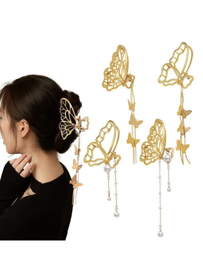 DonLeeving 4 Pack Metal Big Gold Butterfly Hair Clips Clamp Tassel Nonslip Hair Claw Hair Accessories For Women Girls For Thinner Thick Hair Styling Fashion Hair Supplies  - Image 1