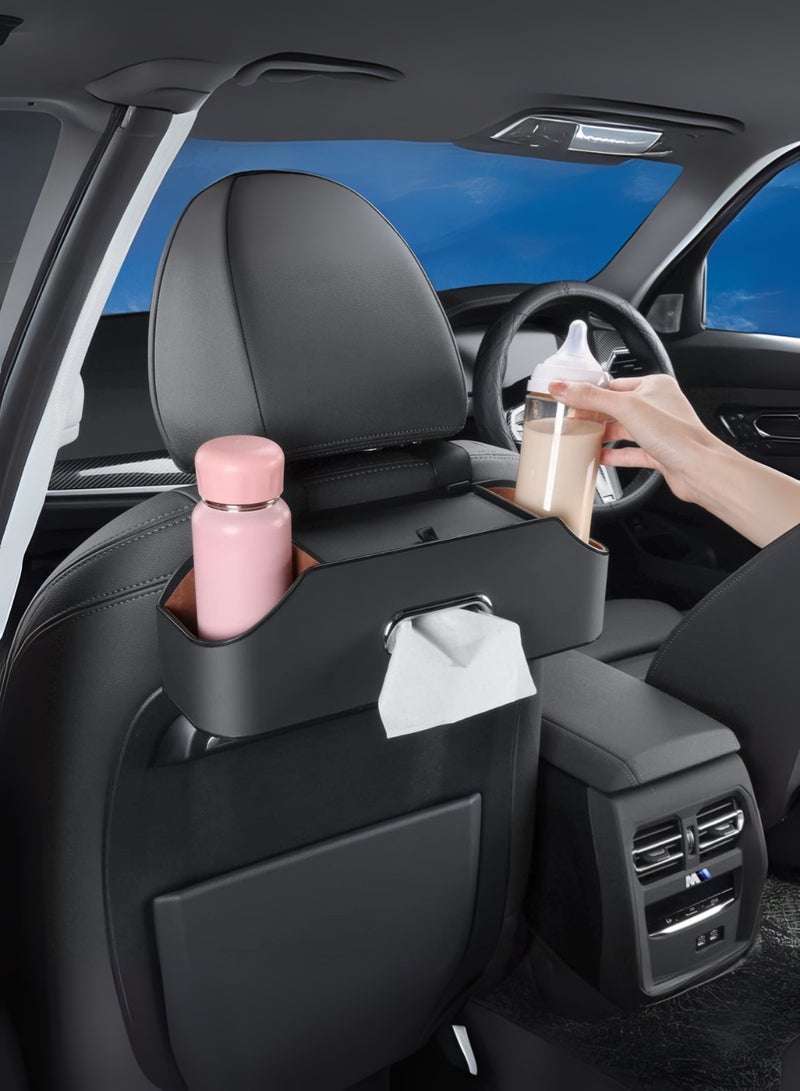 وولار منظم ظهر مقعد السيارة من WOLLAR مع علبة مناديل، وحاملي أكواب مزدوجين وخطافات - صندوق تخزين منظم متعدد الاستخدامات للسيارة - ملحقات سيارات وأدوات للعائلات والأطفال أثناء السفر (أسود) - Image 5