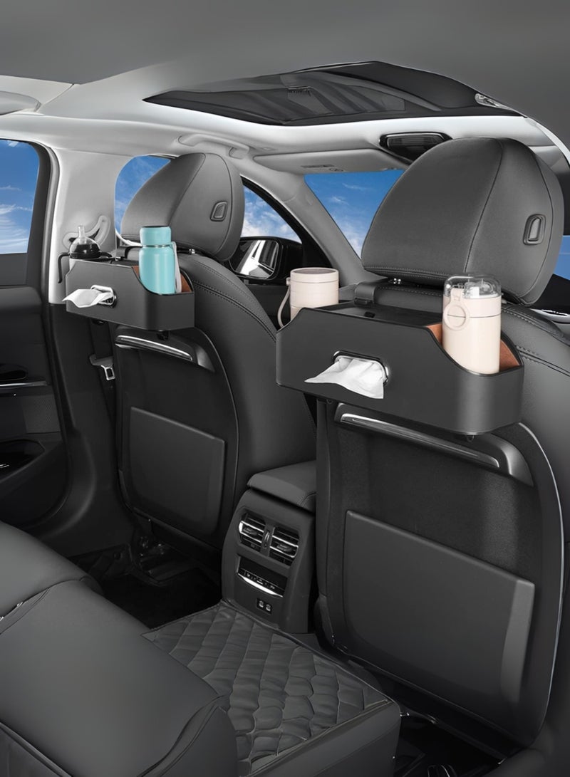 وولار منظم ظهر مقعد السيارة من WOLLAR مع علبة مناديل، وحاملي أكواب مزدوجين وخطافات - صندوق تخزين منظم متعدد الاستخدامات للسيارة - ملحقات سيارات وأدوات للعائلات والأطفال أثناء السفر (أسود) - Image 4