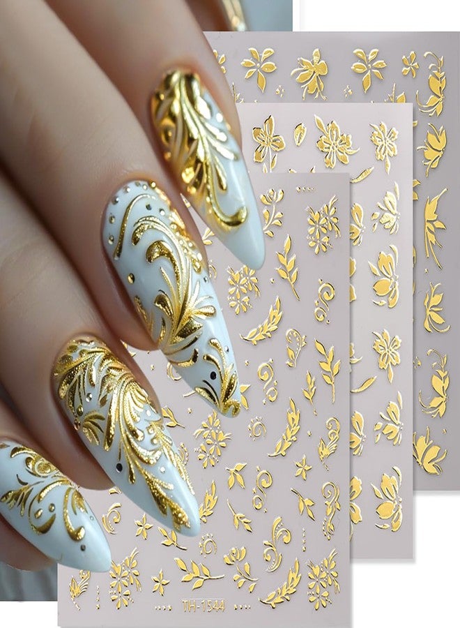 BYJKYEN 6 Sheets Gold Nail Art Stickers 3D Self-Adhesive Metallic Nail Decals - Image 3
