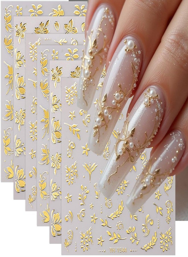 BYJKYEN 6 Sheets Gold Nail Art Stickers 3D Self-Adhesive Metallic Nail Decals - Image 1