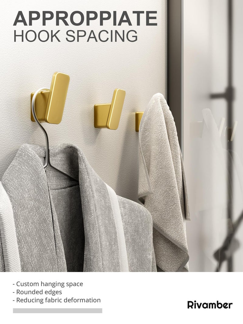 RIVAMBER 4-Pack Brushed Gold Towel Hook for Bathroom, Robe Coat Hook, Heavy Duty Wall Hooks for Hanging Bag Hat Mudroom Bedroom Shower Closet, Drill in Hanger Mount with Screw, Holder Back of Door Outdoor - Image 3