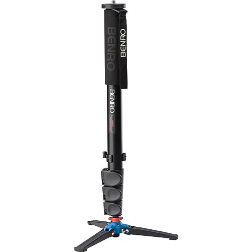Benro 4 Section Aluminum Monopod with 3-Leg Locking Base, Flip Lock Legs, 22" Maximum Height, 44.1 lb. Load Capacity- Black (A48FD) - Image 1
