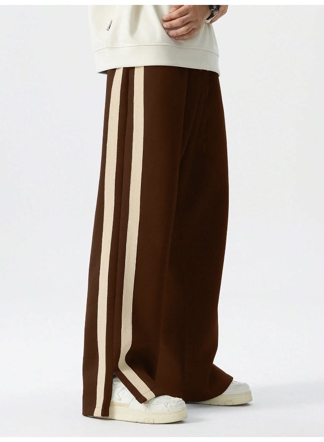 Maniac Mens ColorBlock Side Tap Brown and Beige Color Baggy Fit Pant - Image 4