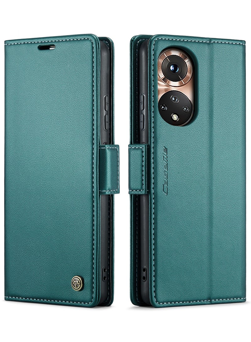 CaseMe Phone Case Luxury PU Leather Design Anti Fingerprint 023 Flip Cover Card Slot Holder Cover For Honor 50 (Green) - Image 1