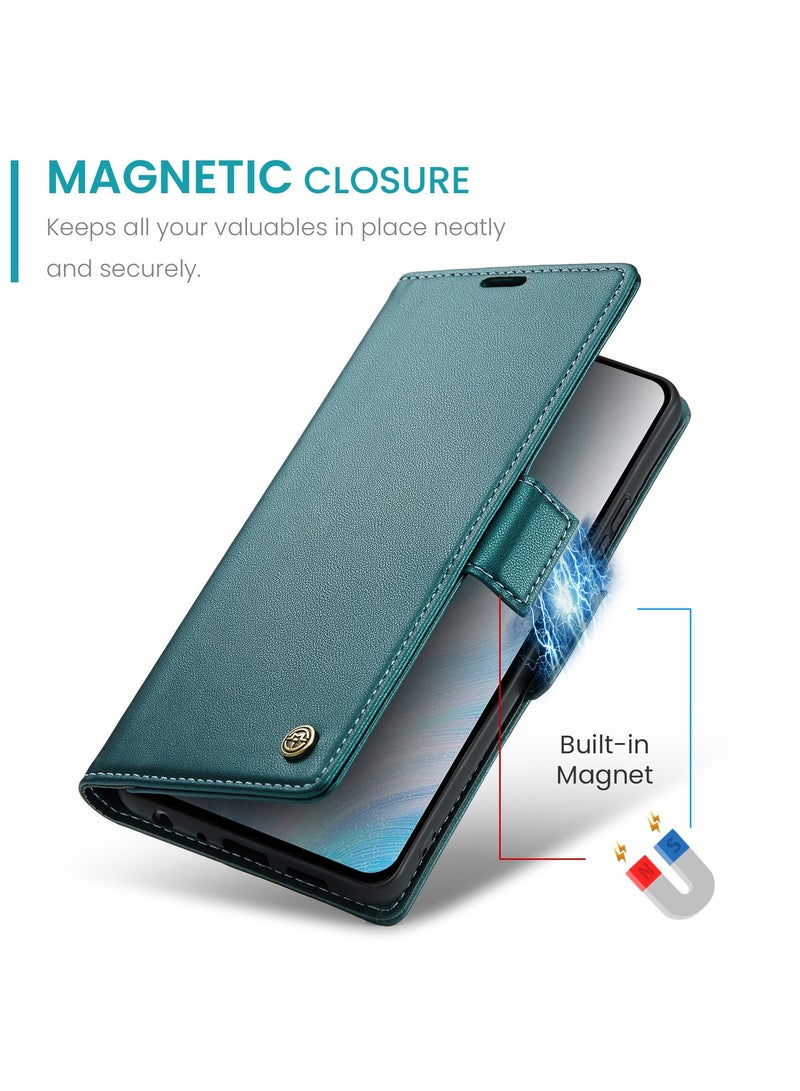 CaseMe Phone Case Luxury PU Leather Design Anti Fingerprint 023 Flip Cover Card Slot Holder Cover For Honor 50 (Green) - Image 2