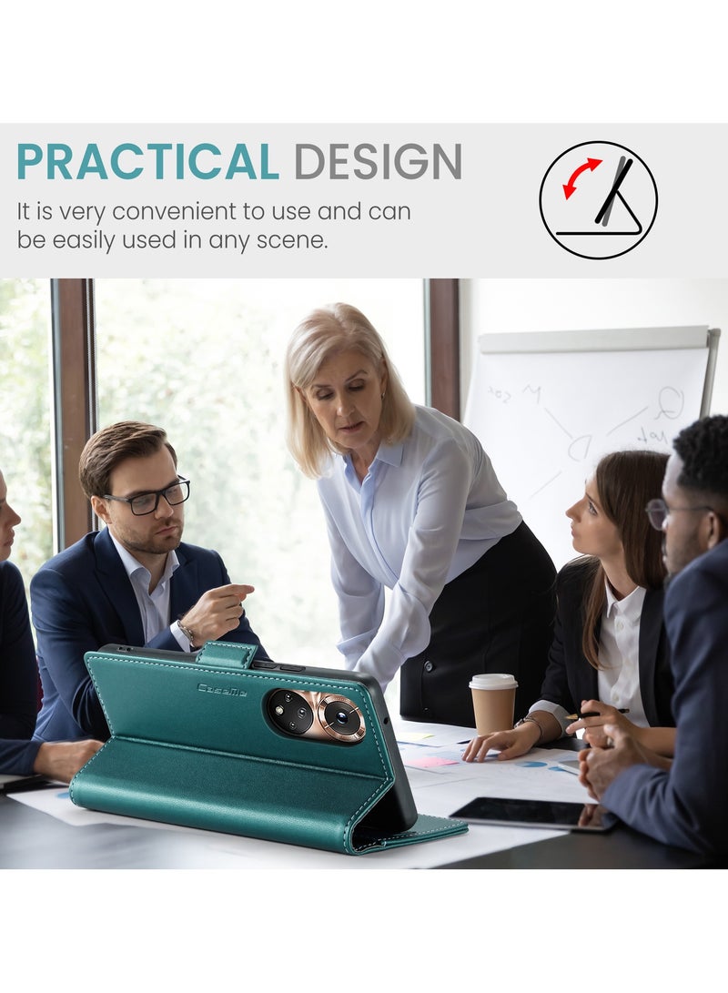 CaseMe Phone Case Luxury PU Leather Design Anti Fingerprint 023 Flip Cover Card Slot Holder Cover For Honor 50 (Green) - Image 3