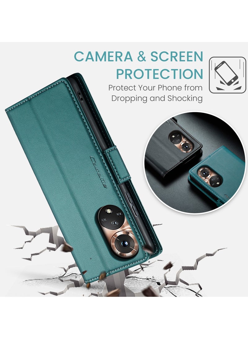 CaseMe Phone Case Luxury PU Leather Design Anti Fingerprint 023 Flip Cover Card Slot Holder Cover For Honor 50 (Green) - Image 4