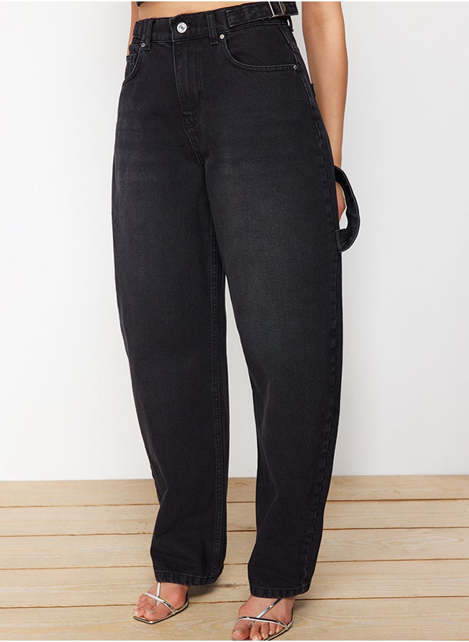 trendyol - Black Loose Fit High Waist Carpenter Skater Jeans TWOAW24JE00308 - Image 1