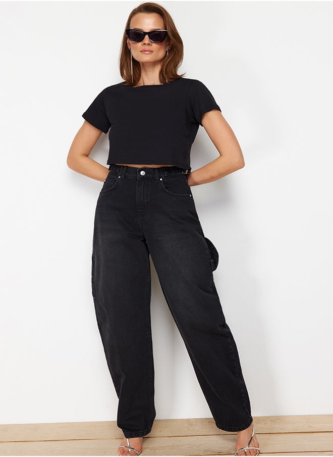 trendyol - Black Loose Fit High Waist Carpenter Skater Jeans TWOAW24JE00308 - Image 1