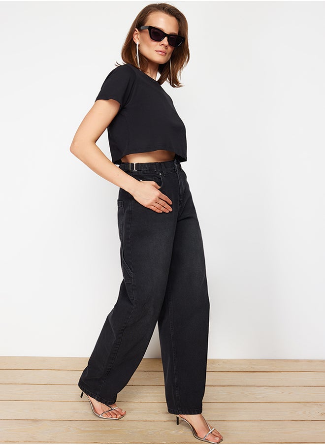 trendyol - Black Loose Fit High Waist Carpenter Skater Jeans TWOAW24JE00308 - Image 1