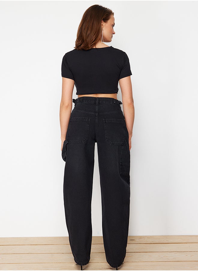trendyol - Black Loose Fit High Waist Carpenter Skater Jeans TWOAW24JE00308 - Image 1