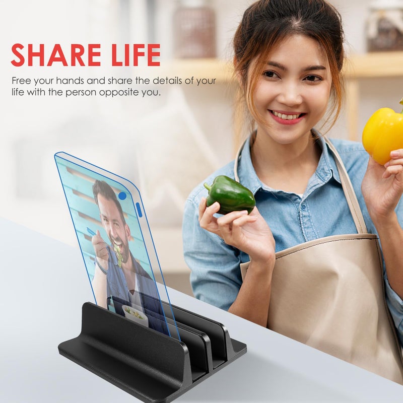 Aluminum Alloy Vertical Laptop Stand Holder for Notebook Tablet Black Office Home - Image 5
