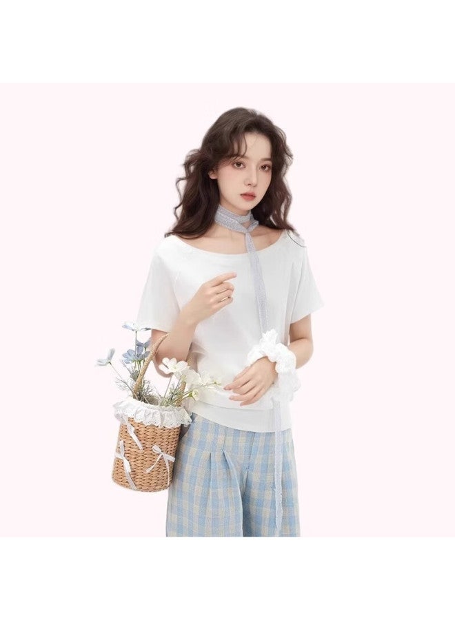 WOODPECKER Tucano Drop-shoulder Short-sleeve T-shirt For Women, New Summer Style, Off-shoulder Loose Casual High-end Top, Gray, XL - Image 1