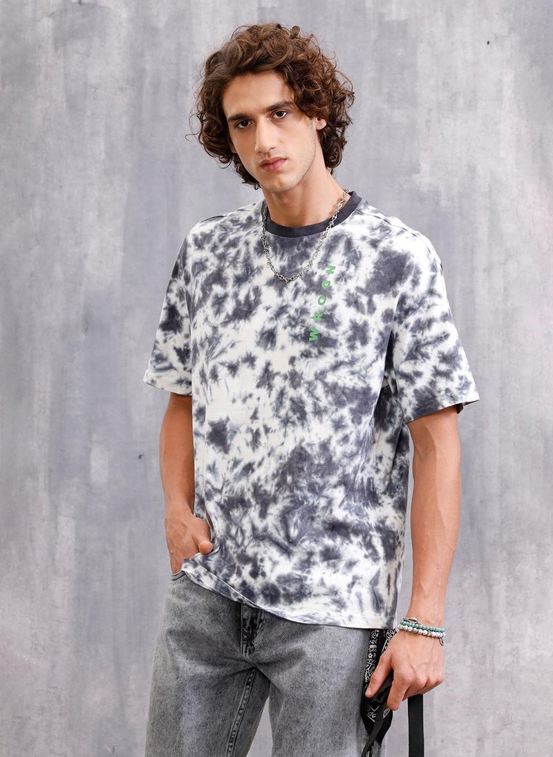 Wrogn Tie-Dye Oversized Fit Cotton T-Shirt | Dark Grey - Image 1