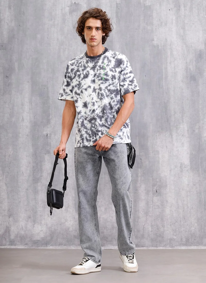 Wrogn Tie-Dye Oversized Fit Cotton T-Shirt | Dark Grey