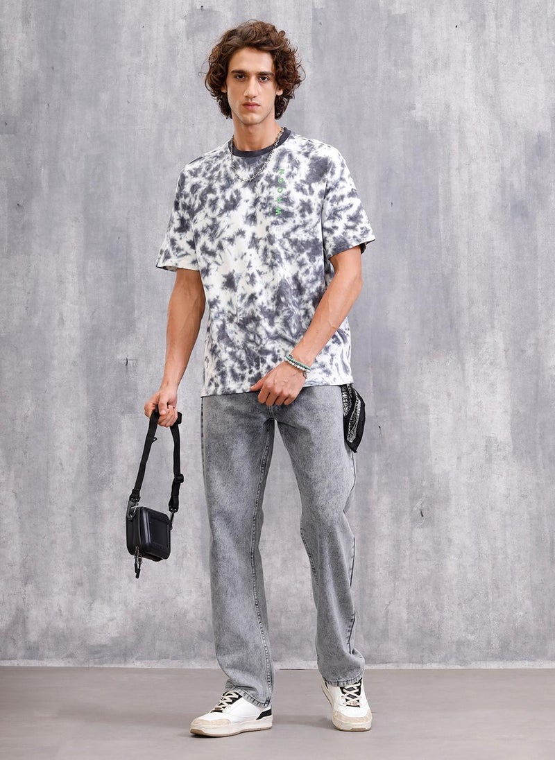 Wrogn Tie-Dye Oversized Fit Cotton T-Shirt | Dark Grey - Image 2