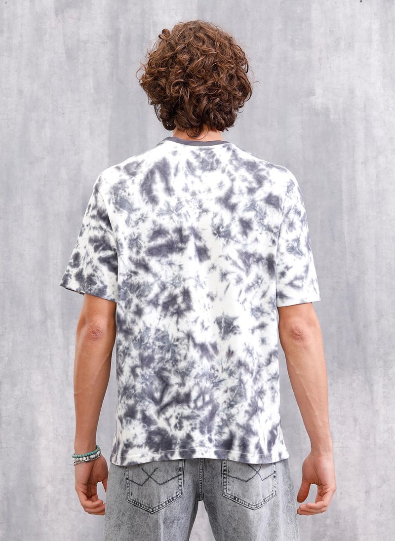 Wrogn Tie-Dye Oversized Fit Cotton T-Shirt | Dark Grey - Image 3